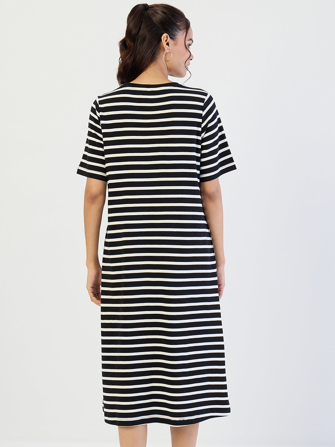 Black Striped Knit Midi Dress