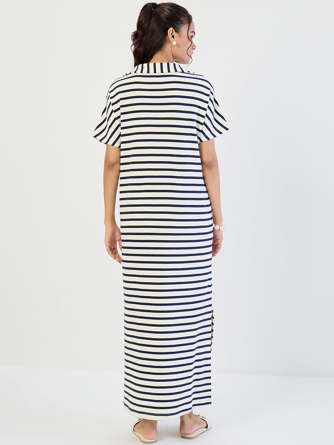 Navy Striped Knit Maxi Dress