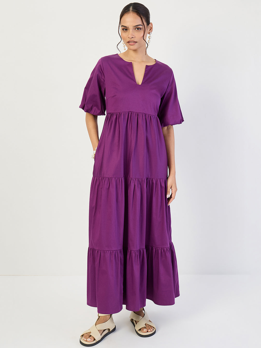 Purple Cotton Tiered Maxi Dress