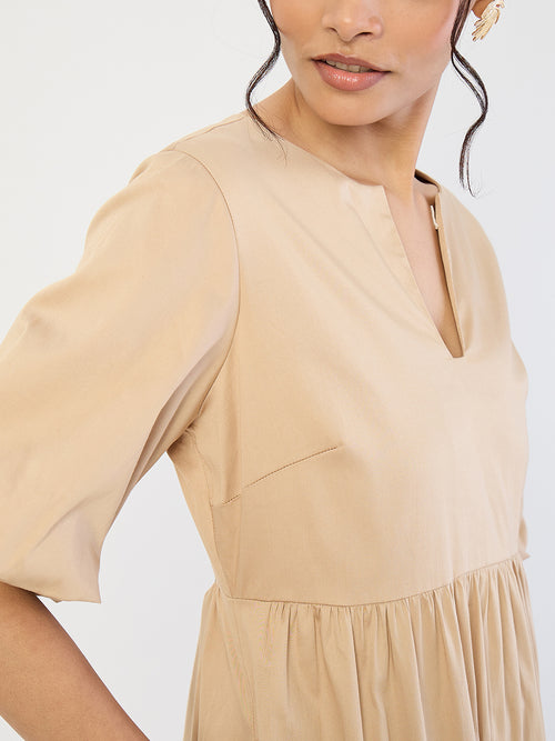 Beige Cotton Tiered Maxi Dress