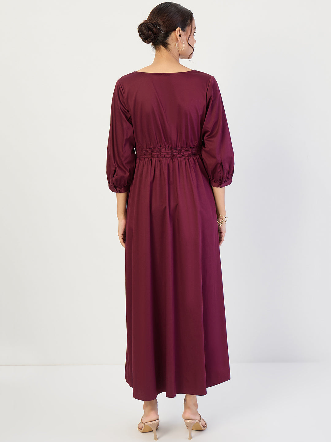 Wine Cotton Corset Detailing Maxi Dress