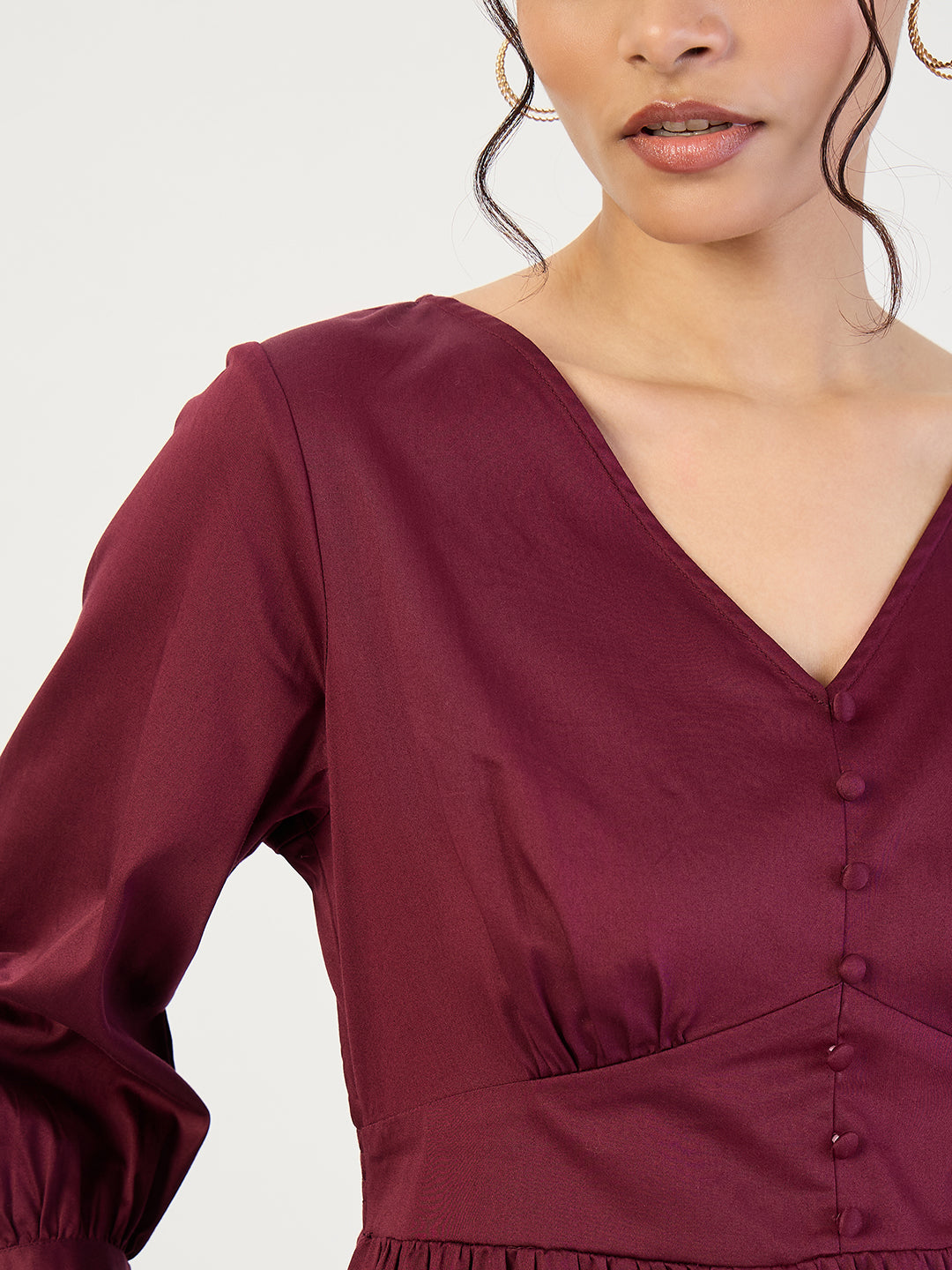 Wine Cotton Corset Detailing Maxi Dress