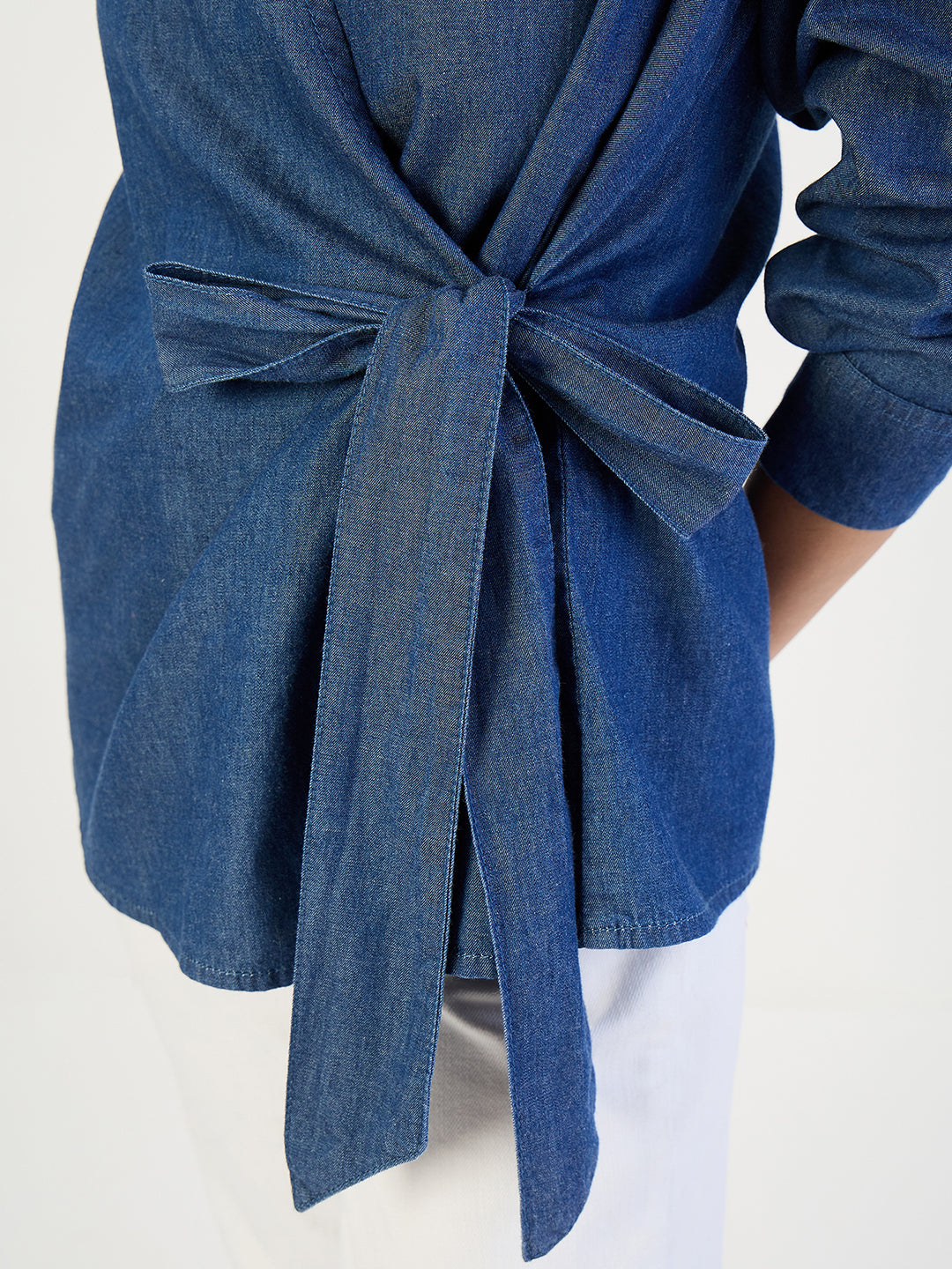 Navy Blue Denim Wrap Top