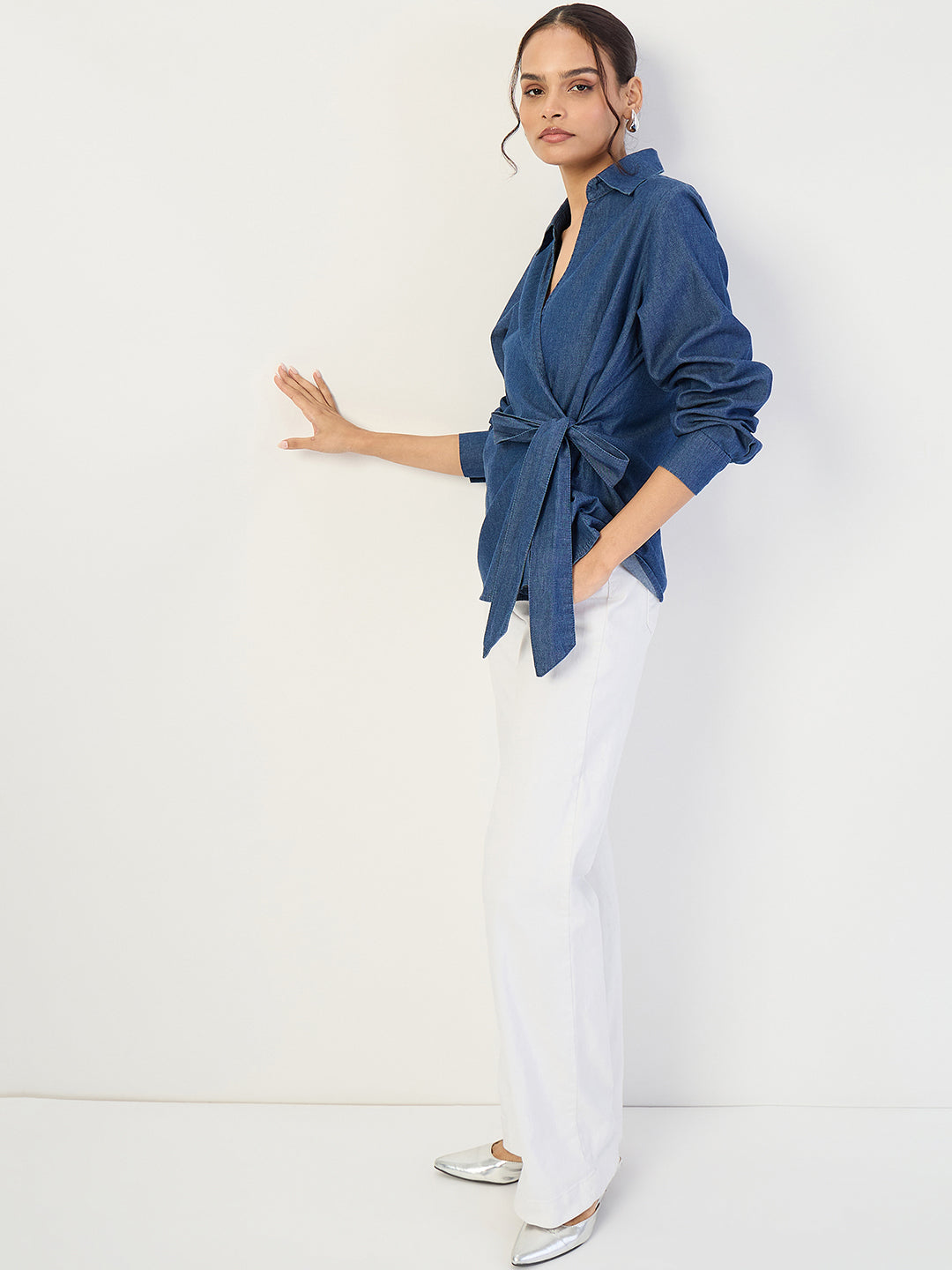 Navy Blue Denim Wrap Top