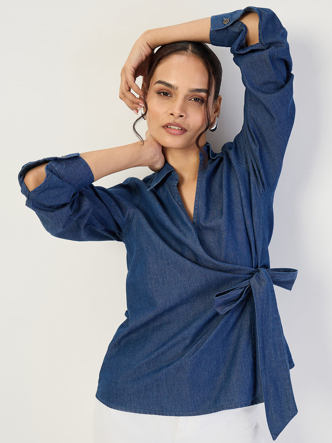 Navy Blue Denim Wrap Top