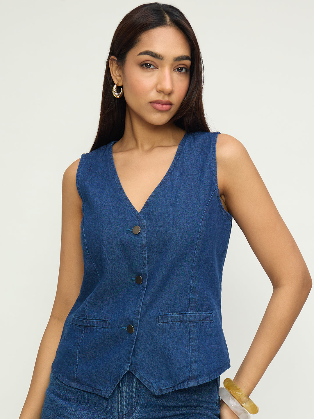 Navy Blue Denim Vest