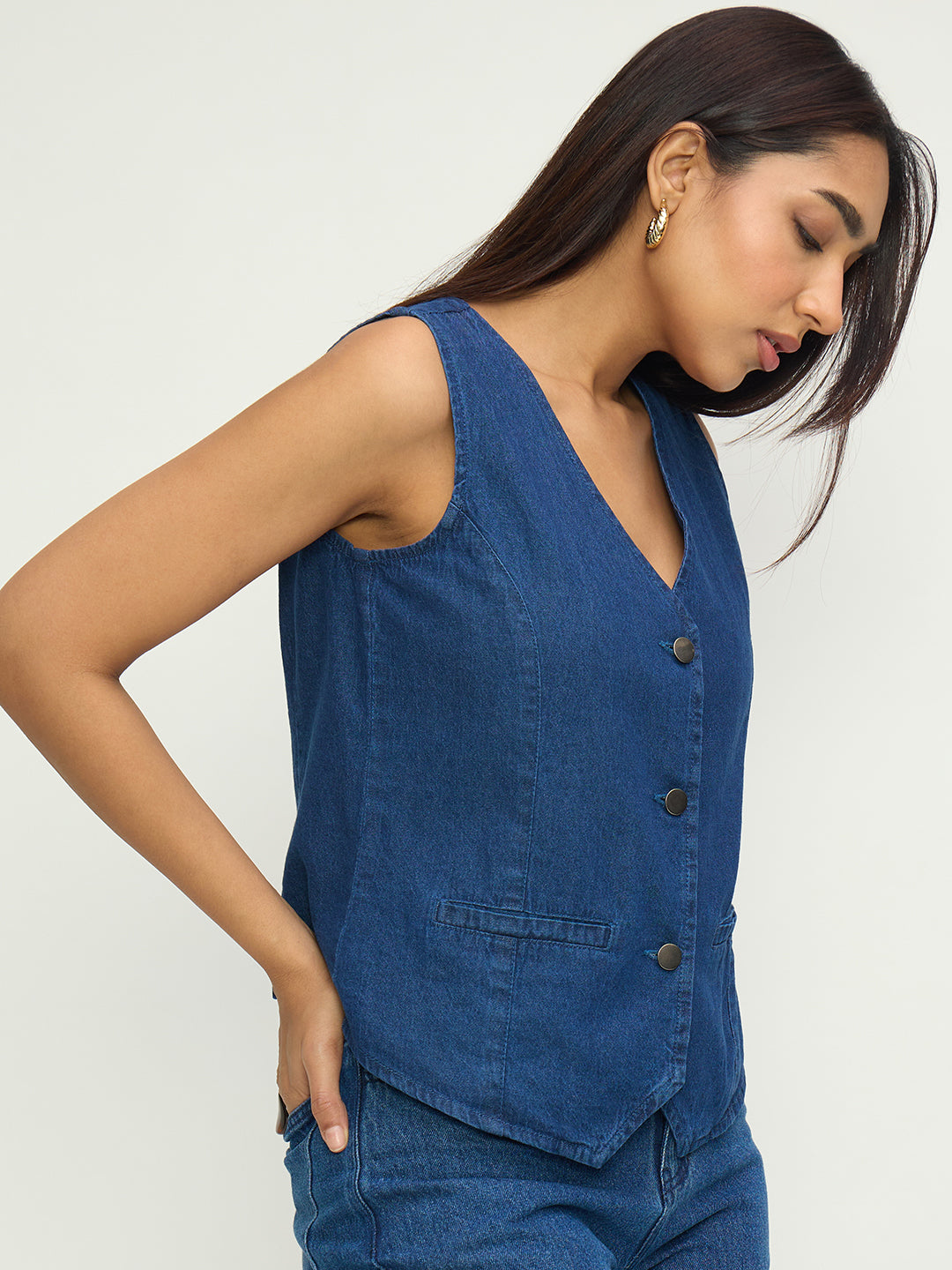 Navy Blue Denim Vest