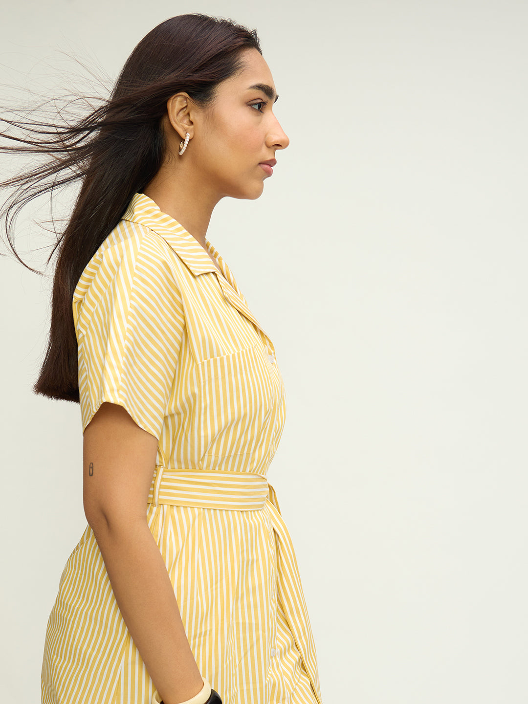 Yellow Stripe Button Down Midi Dress
