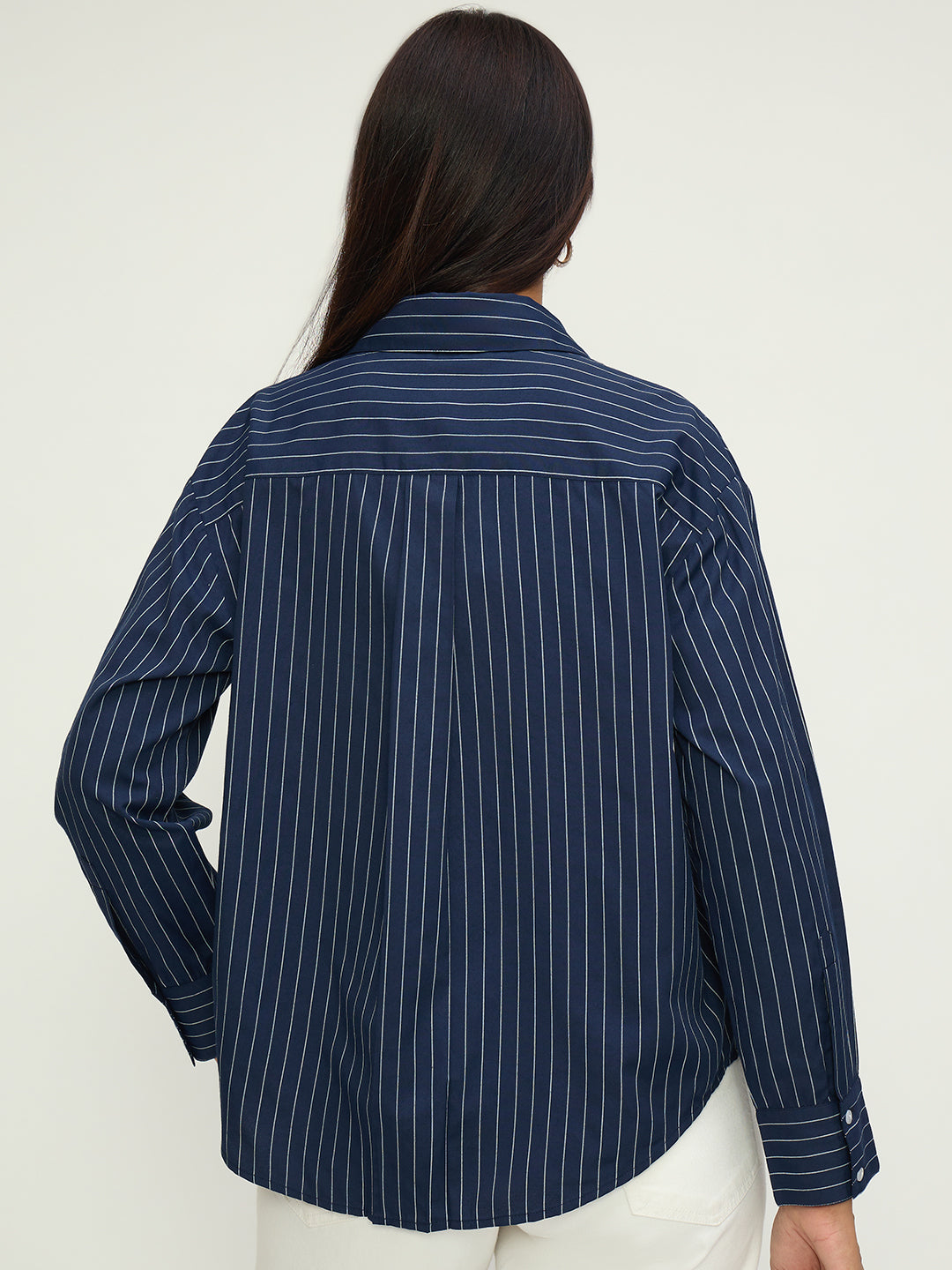 Navy Stripe Colorblock Oversized Shirt
