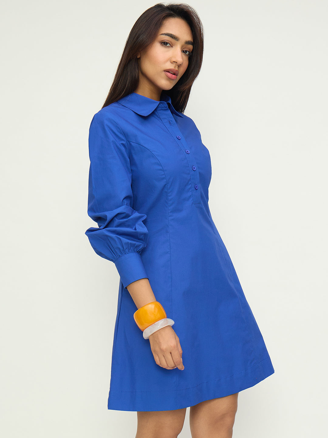 CrispCotton Royal Blue Panel Detail Mini Dress