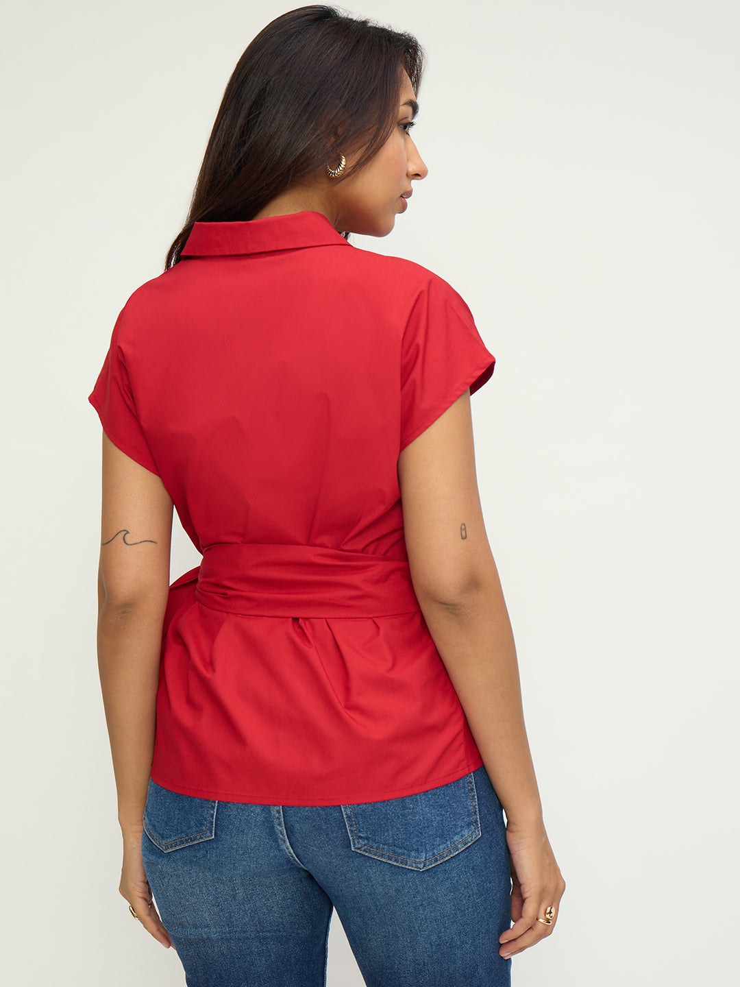 Red Poplin Wrap Top