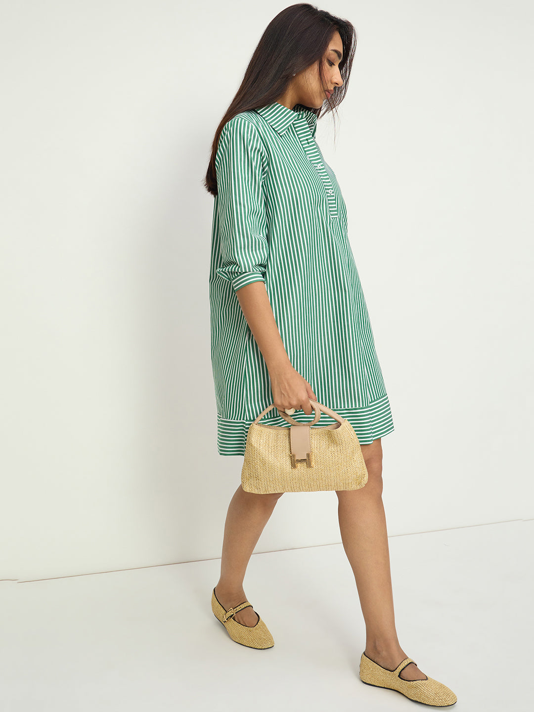 Green Stripe A-Line Mini Dress