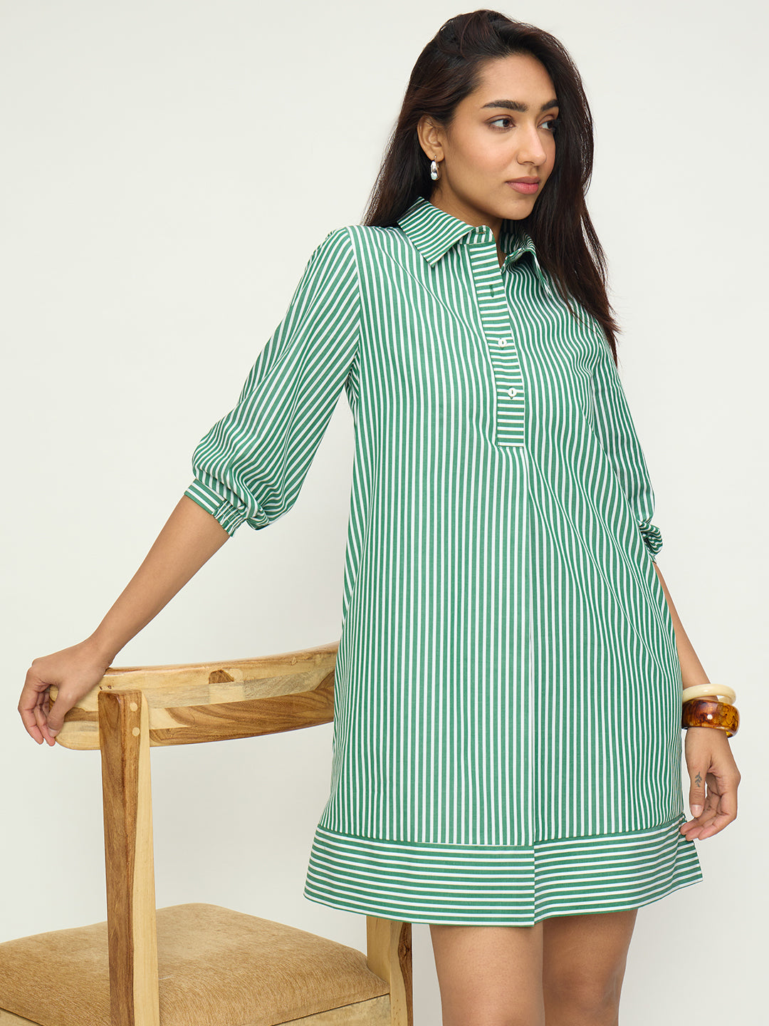 Green Stripe A-Line Mini Dress