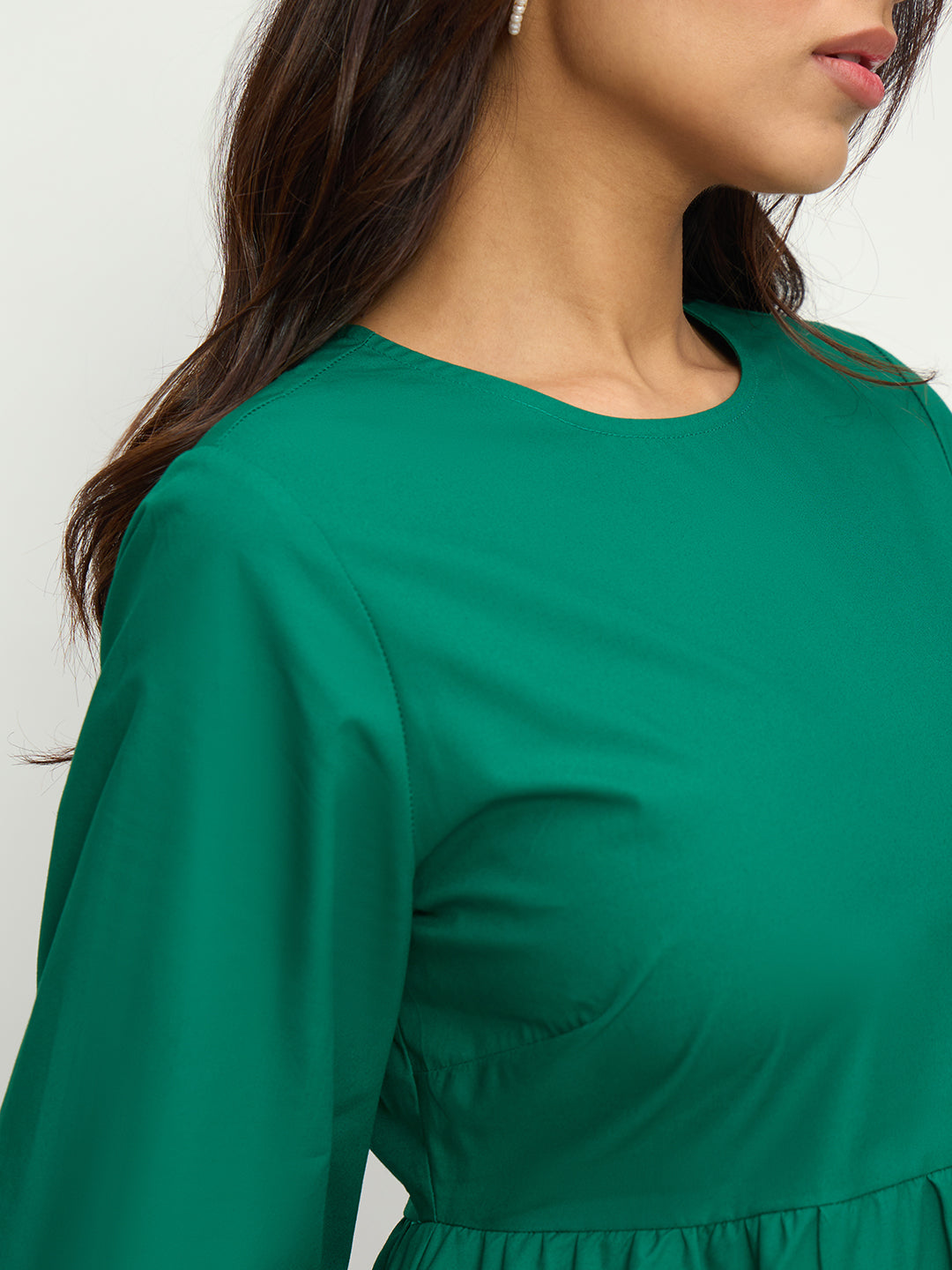 Green Poplin Tiered Maxi Dress