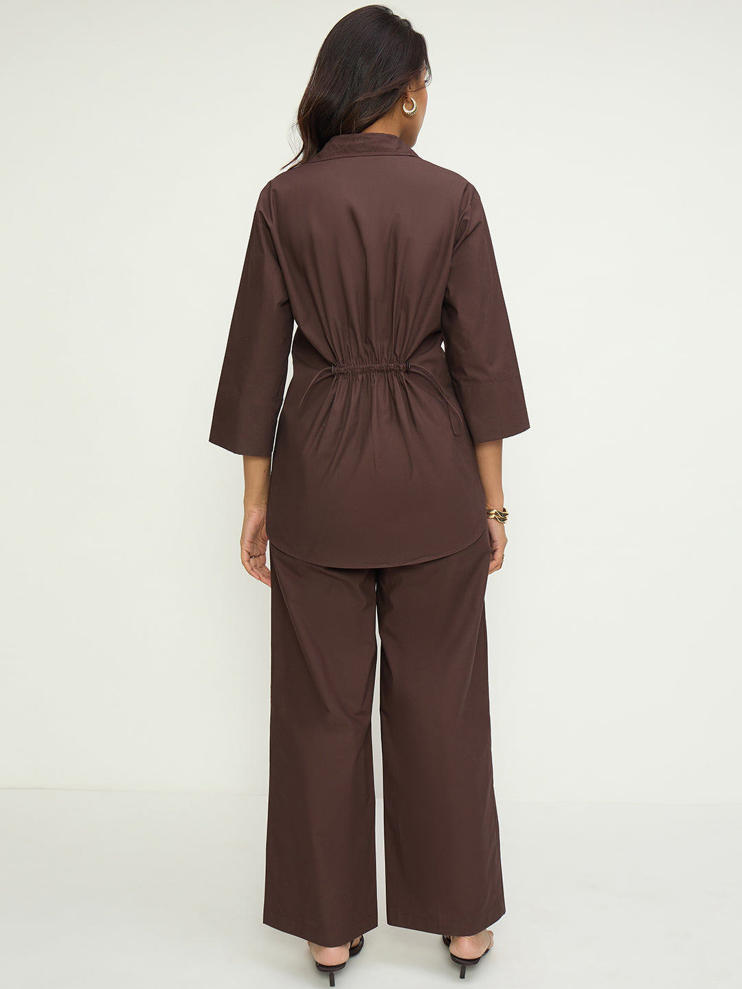 Coffee Brown Poplin Shirt Co-Ord Set