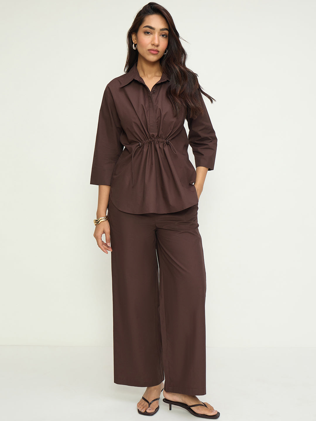 Coffee Brown Poplin Shirt Co-Ord Set