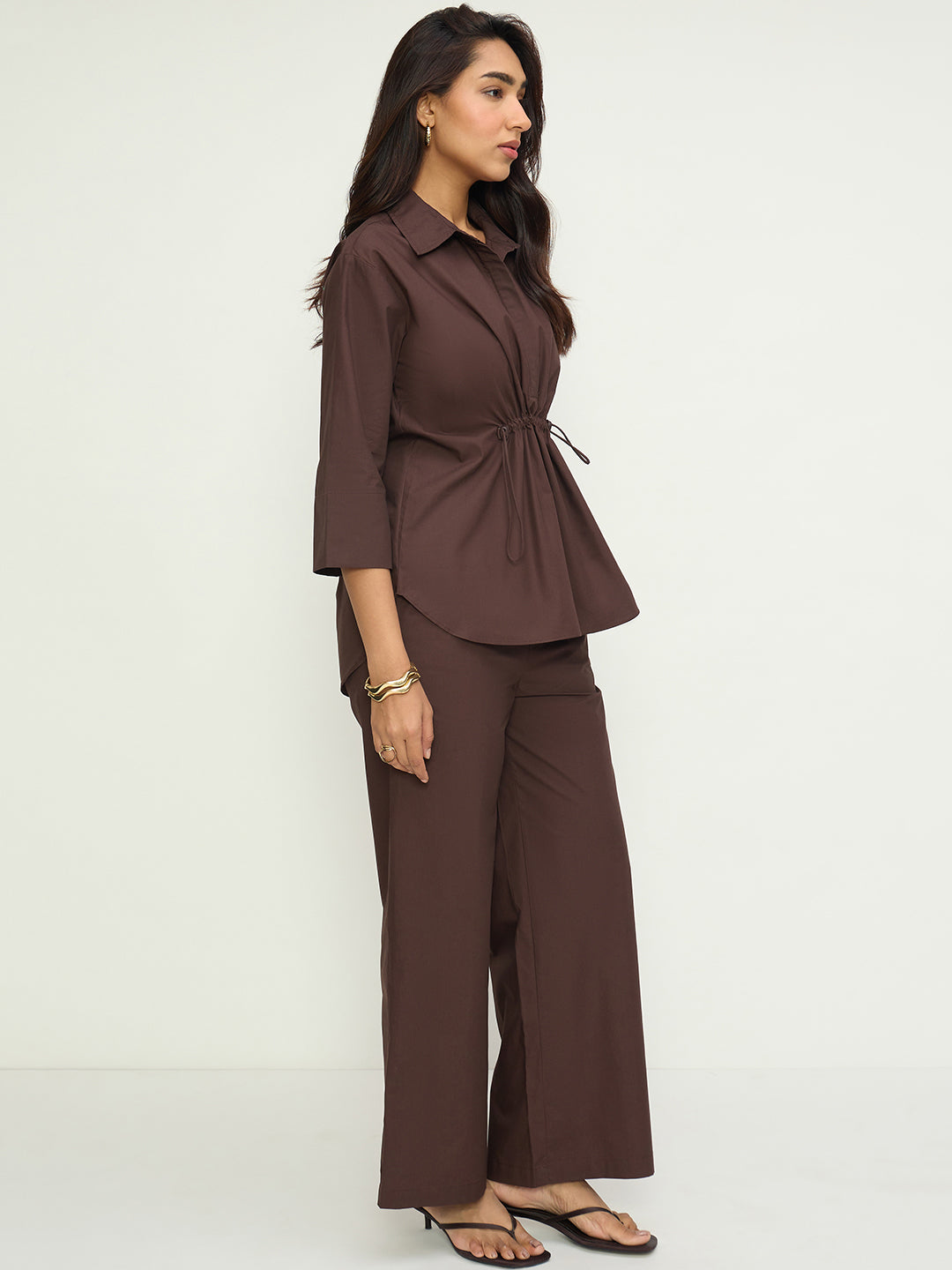 Coffee Brown Poplin Shirt Co-Ord Set