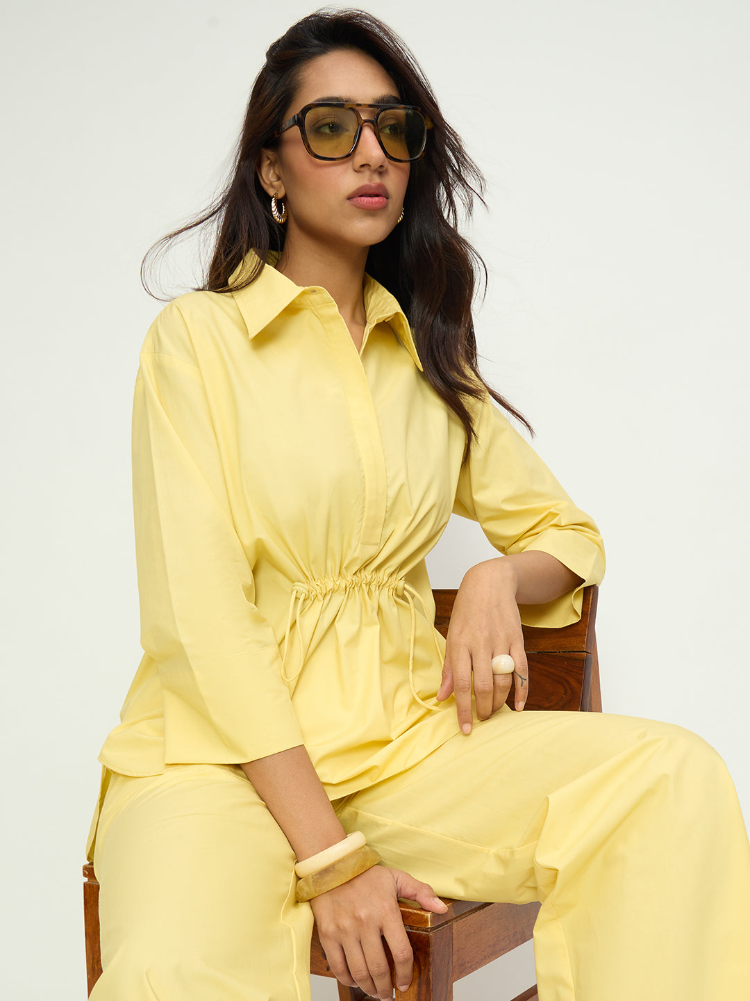 CrispCotton Butter Yellow Shirt Co-ord Set