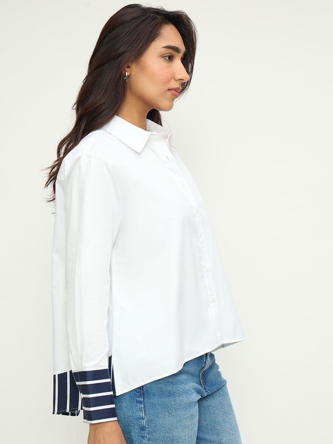 White Cotton With Stripes Detail Shirt
