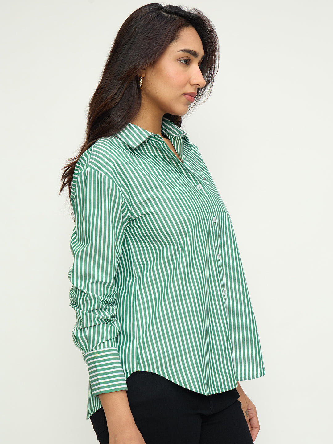 Green Stripe Back Tie-Up Detail Shirt