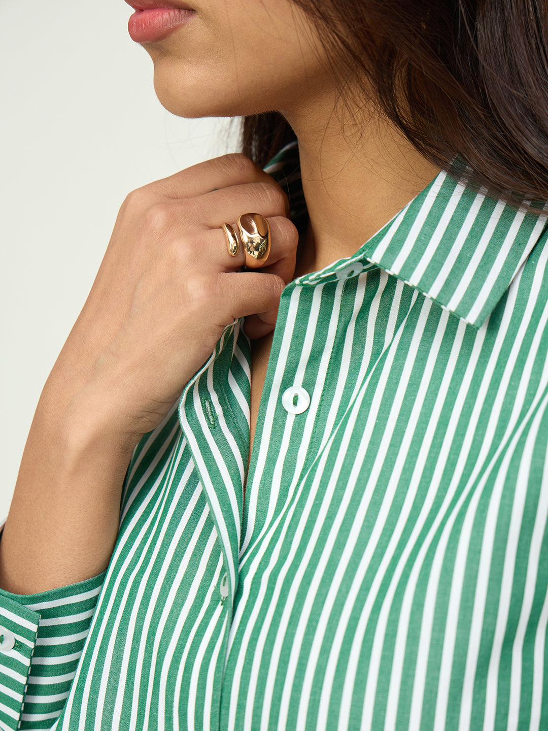 Green Stripe Back Tie-Up Detail Shirt