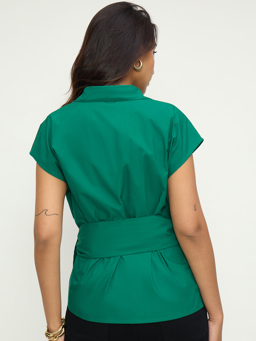 Green Poplin Wrap Top