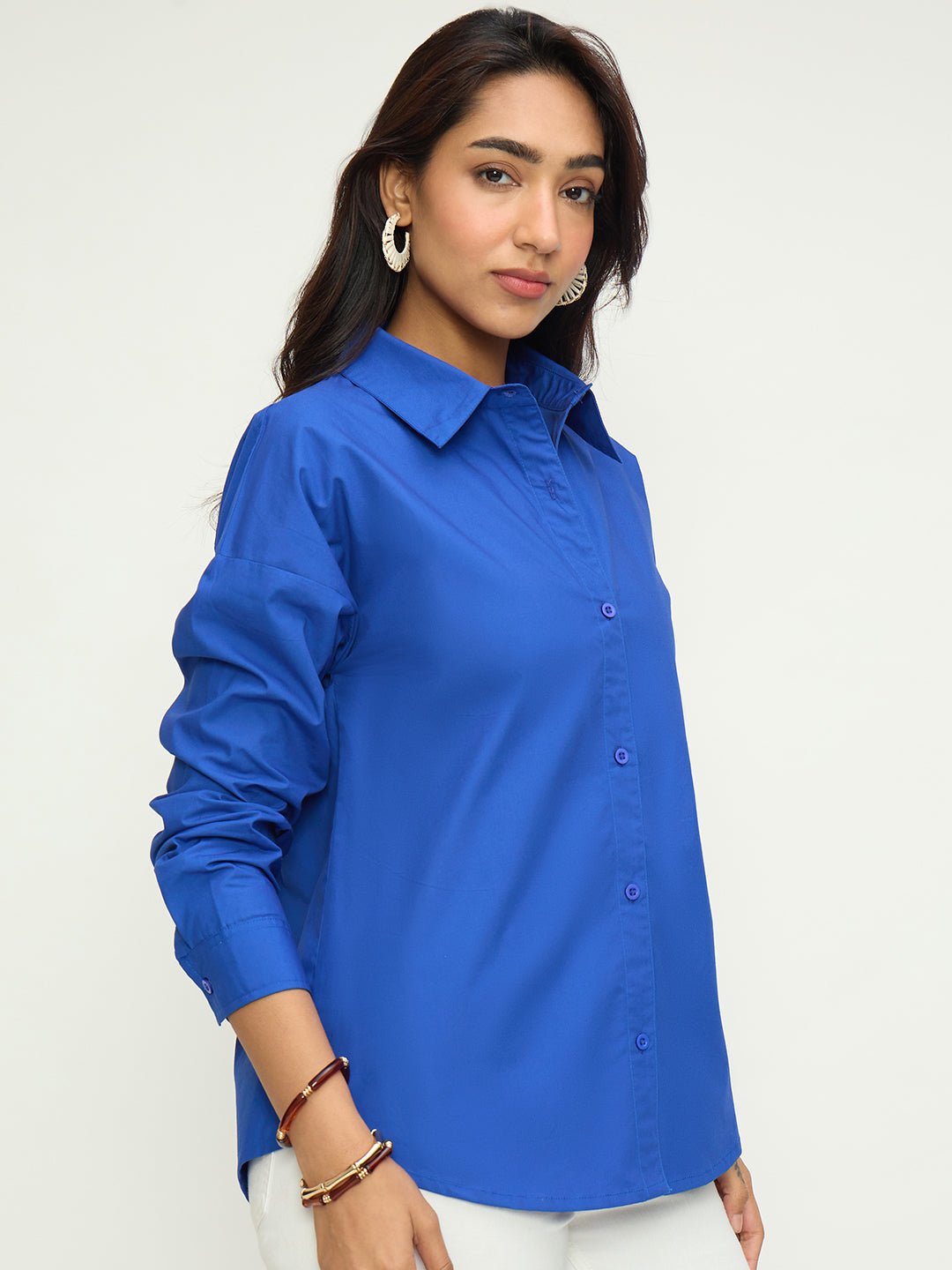 Royal Blue Poplin Back Button Detail Shirt