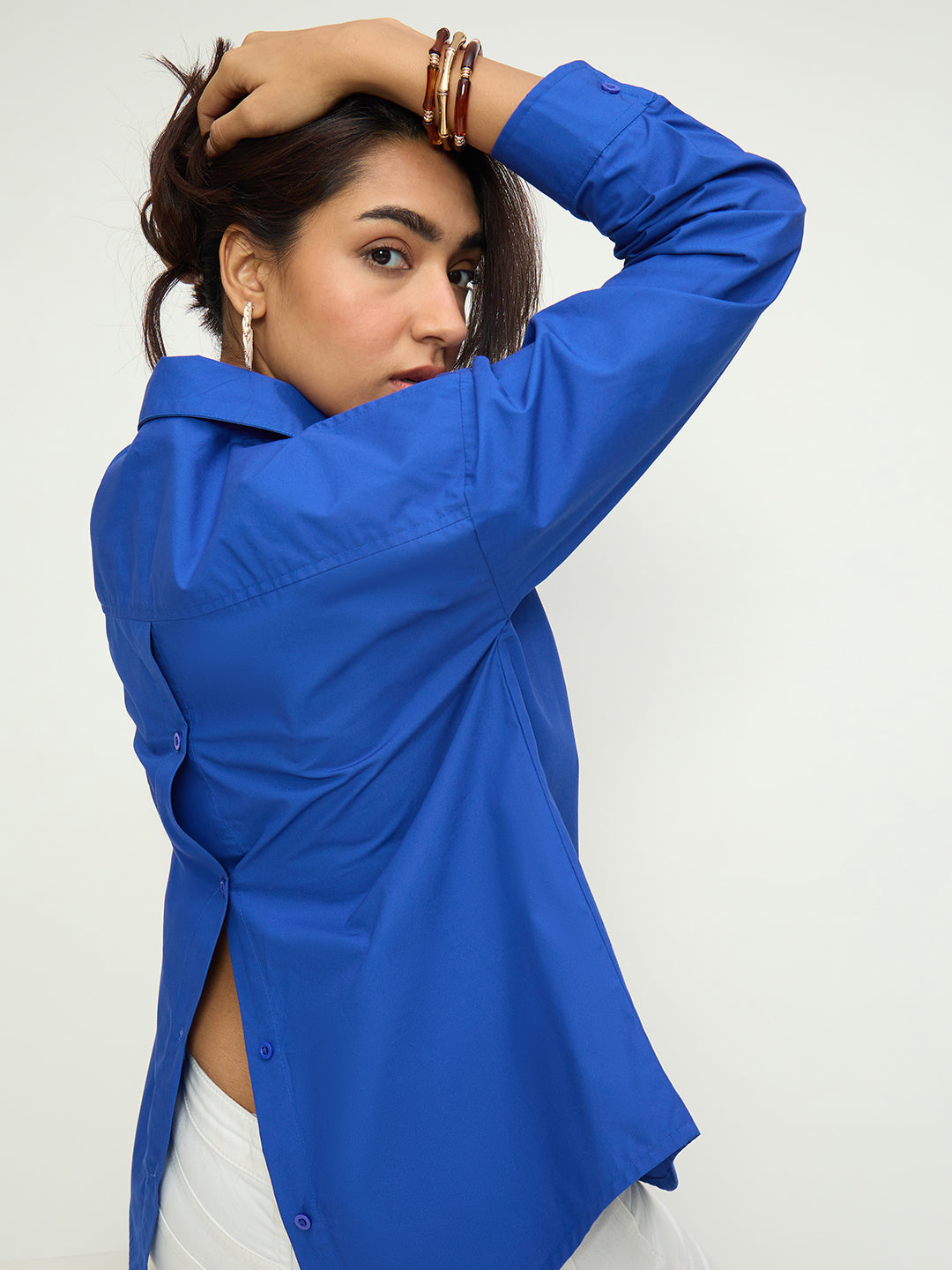 Royal Blue Poplin Back Button Detail Shirt