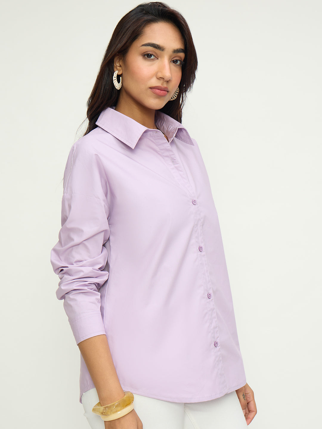 CrispCotton Lilac Back Button Detail Shirt