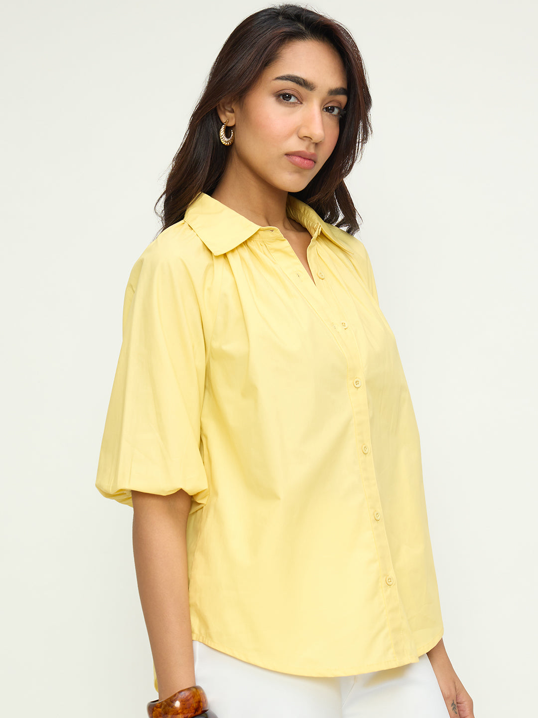 Butter Yellow Poplin Raglan Sleeve Shirt