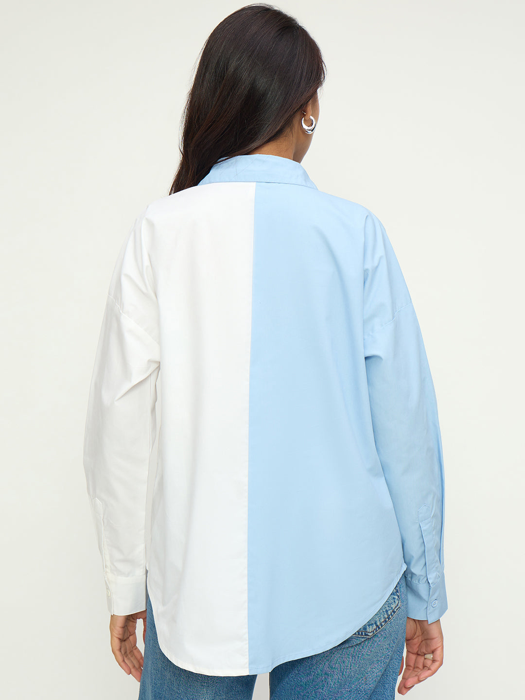 Crispcotton Blue White Colorblock Shirt