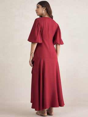 Red Wrap Ruffle Maxi Dress