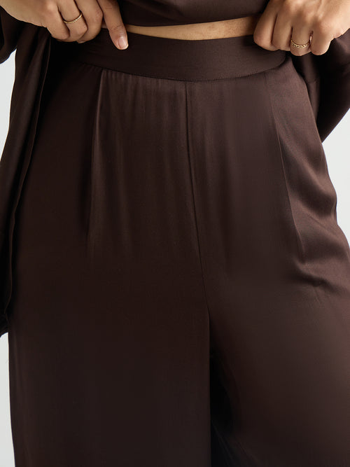 Coffee Brown Satin Asymmetric Co-Ord Set