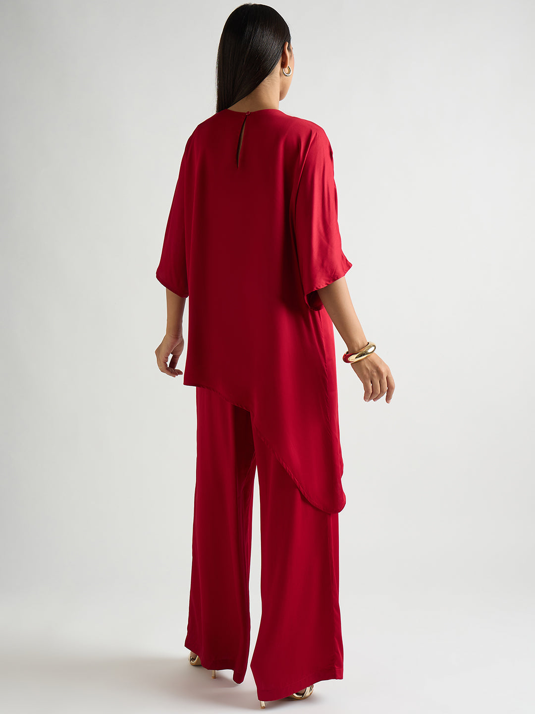 Deep Red Satin Asymmetric Co-Ord Set