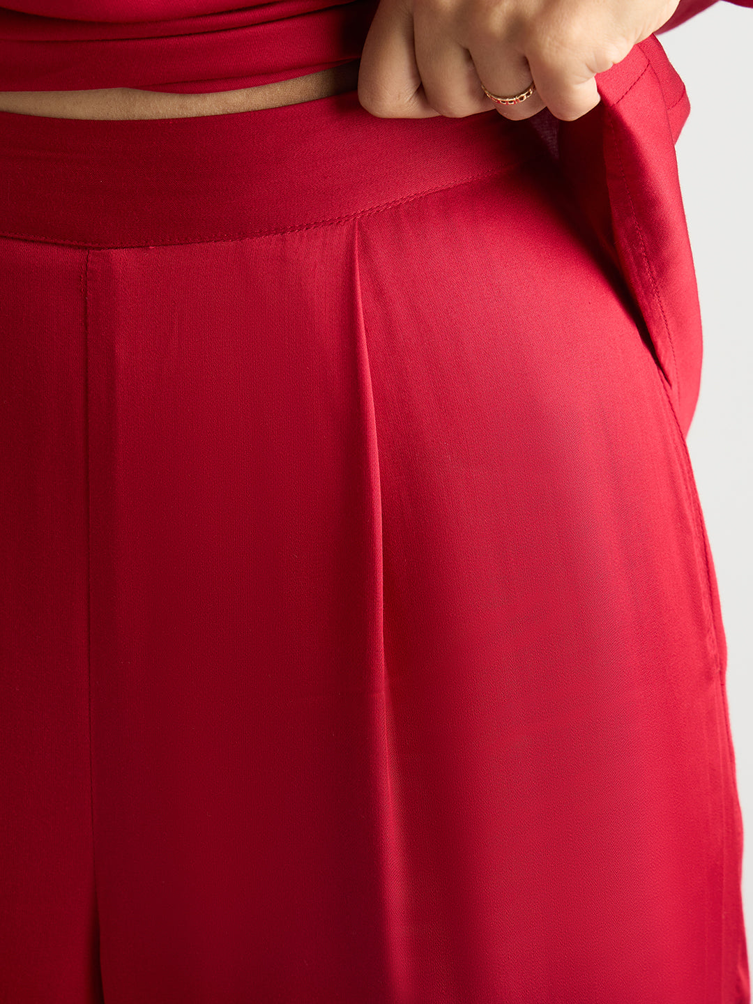 Deep Red Satin Asymmetric Co-Ord Set