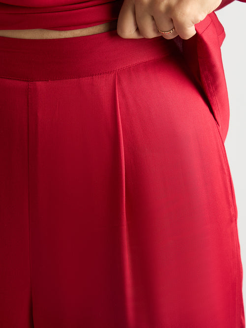Deep Red Satin Asymmetric Co-Ord Set