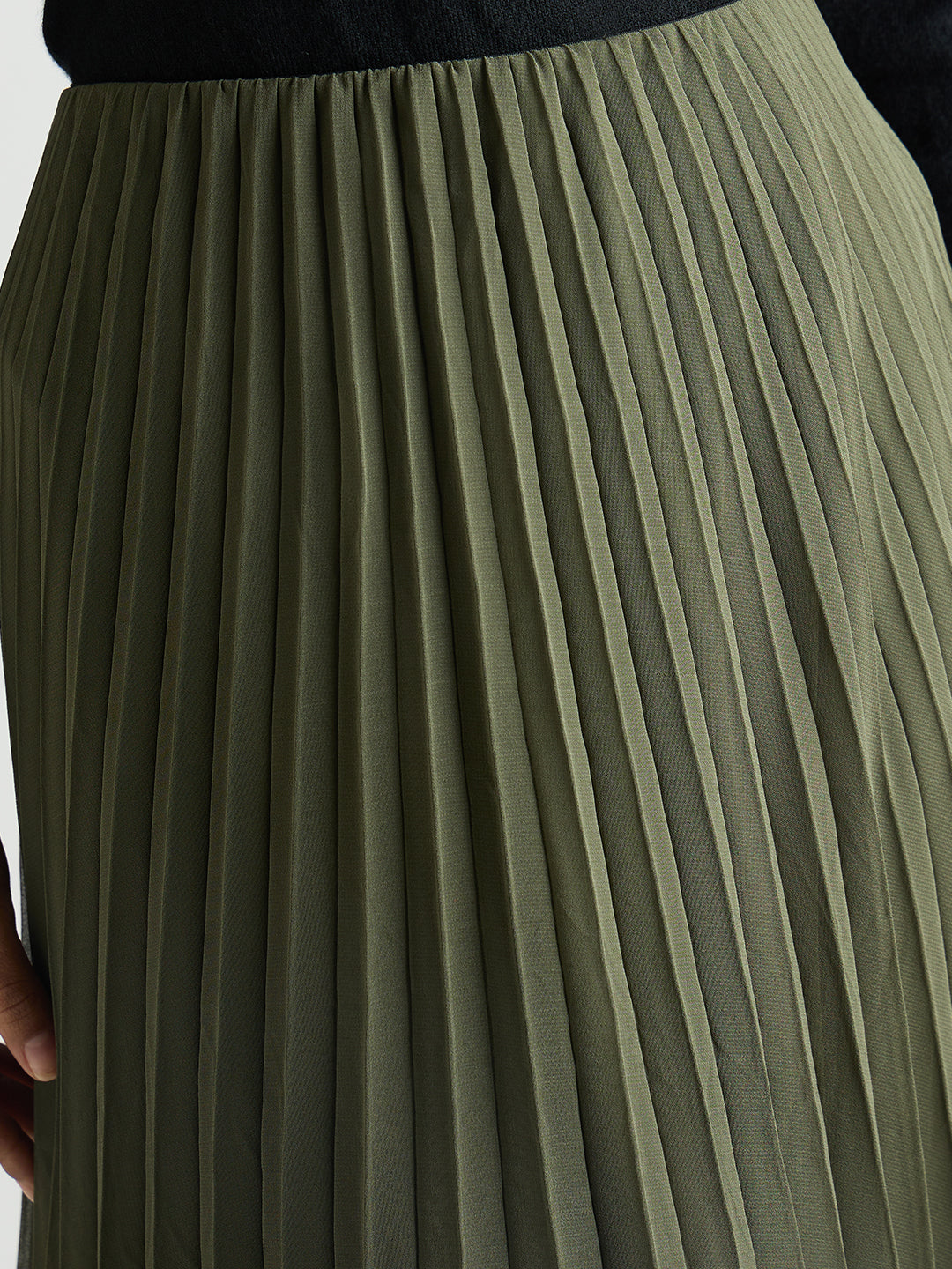 Olive Pleated Maxi Skirt