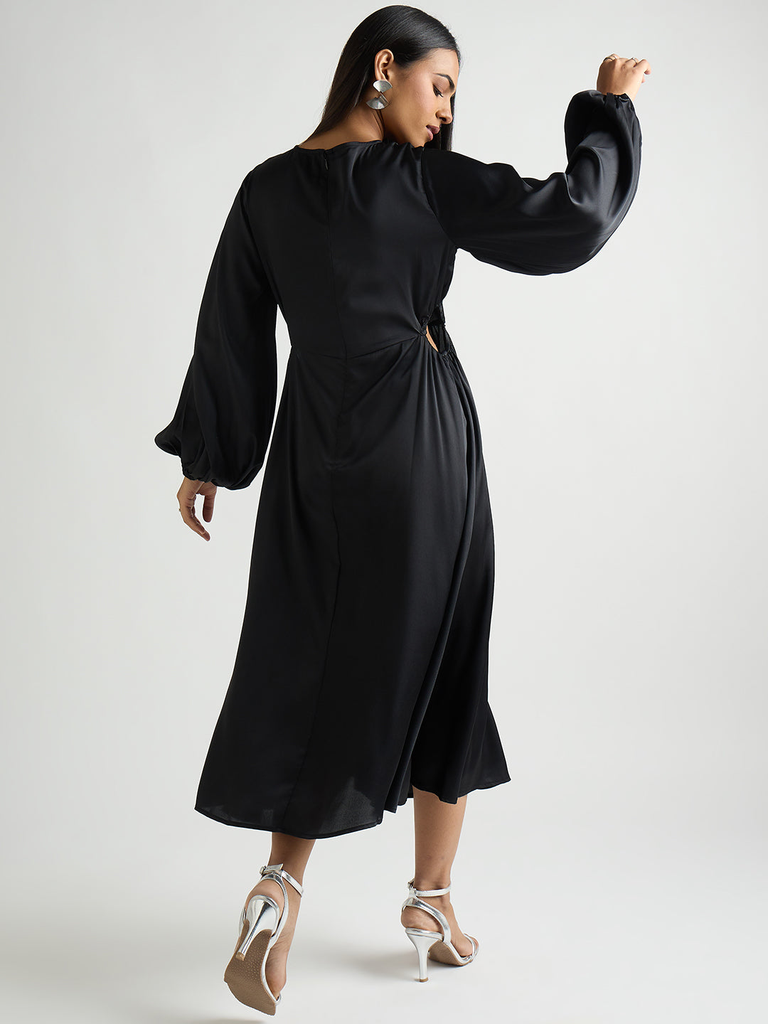 Black Side Cutout Detail Midi Dress