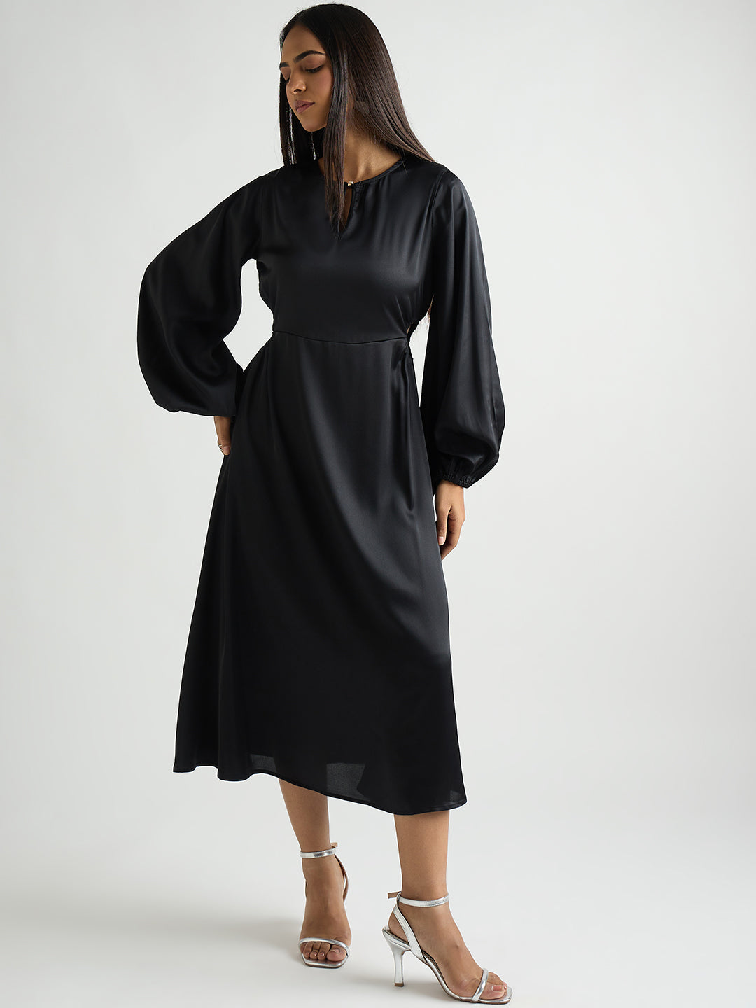 Black Side Cutout Detail Midi Dress