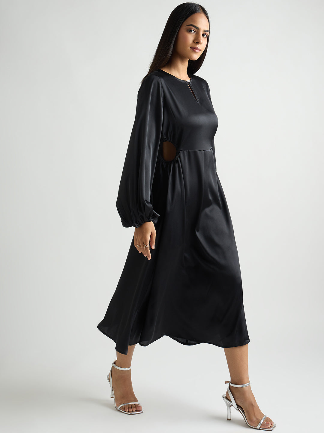 Black Side Cutout Detail Midi Dress