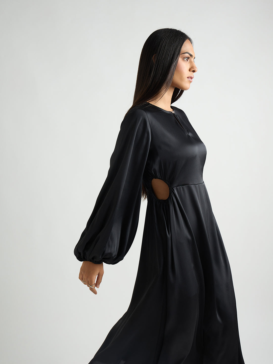 Black Side Cutout Detail Midi Dress