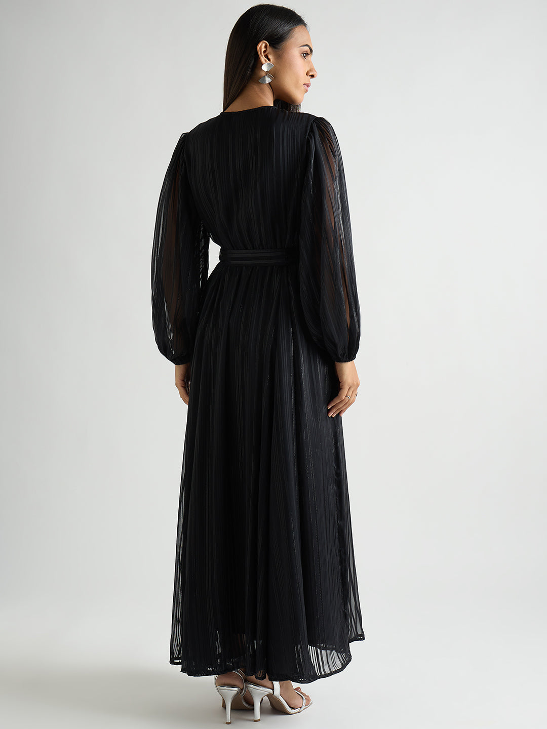 Black Lurex Wrap Maxi Dress