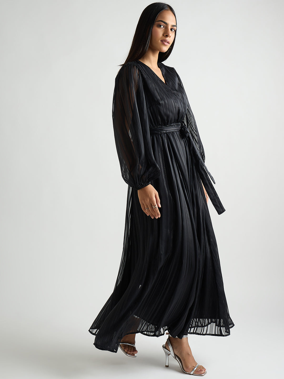 Black Lurex Wrap Maxi Dress