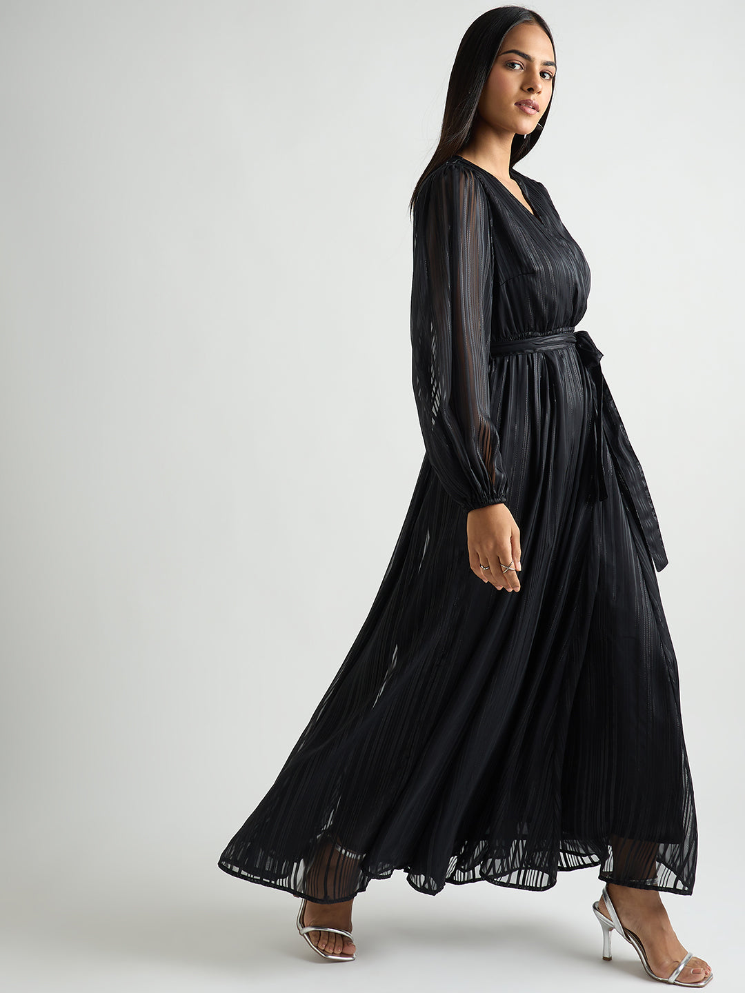 Black Lurex Wrap Maxi Dress