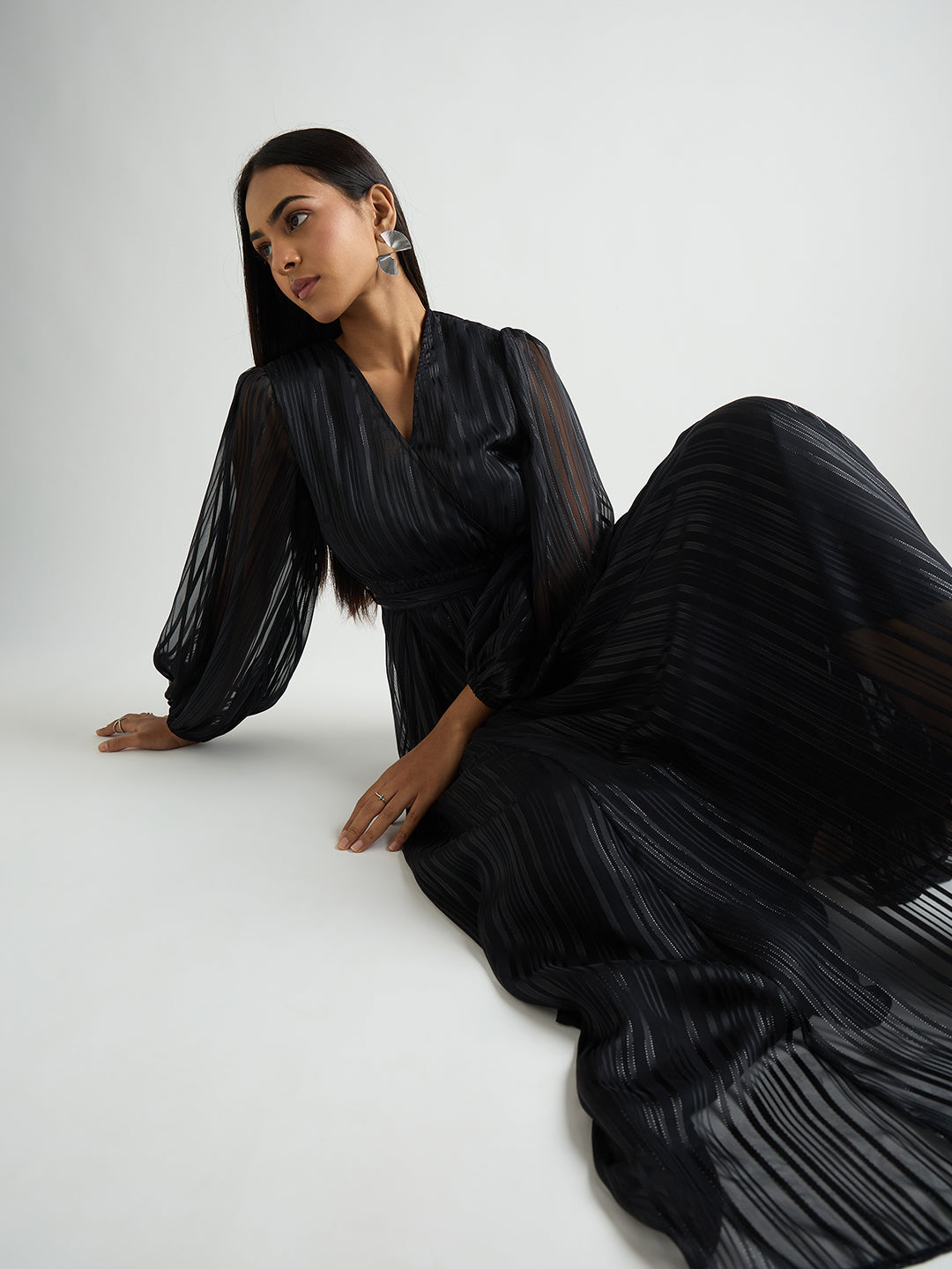 Black Lurex Wrap Maxi Dress