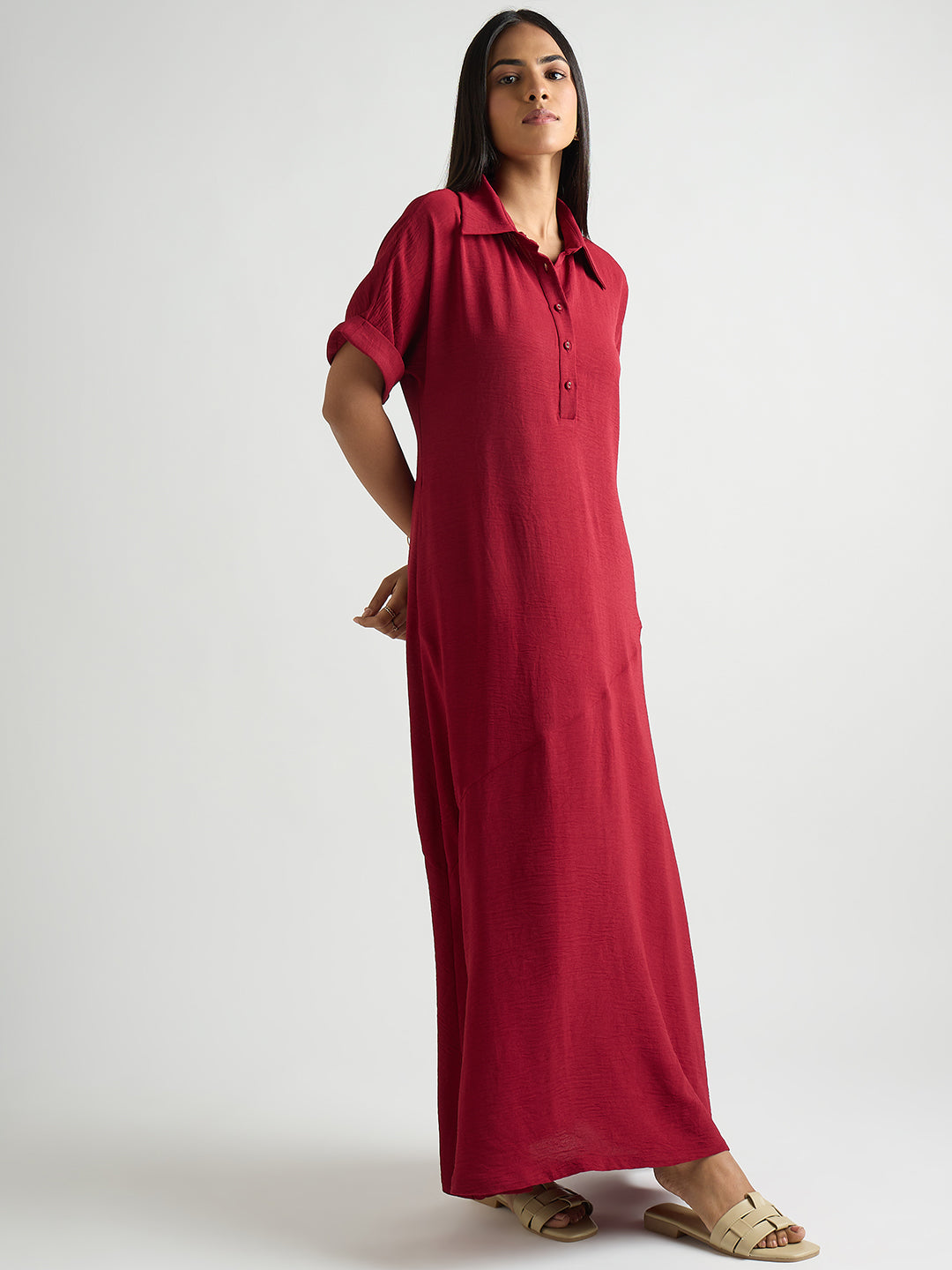 Deep Red A-Line Maxi Dress