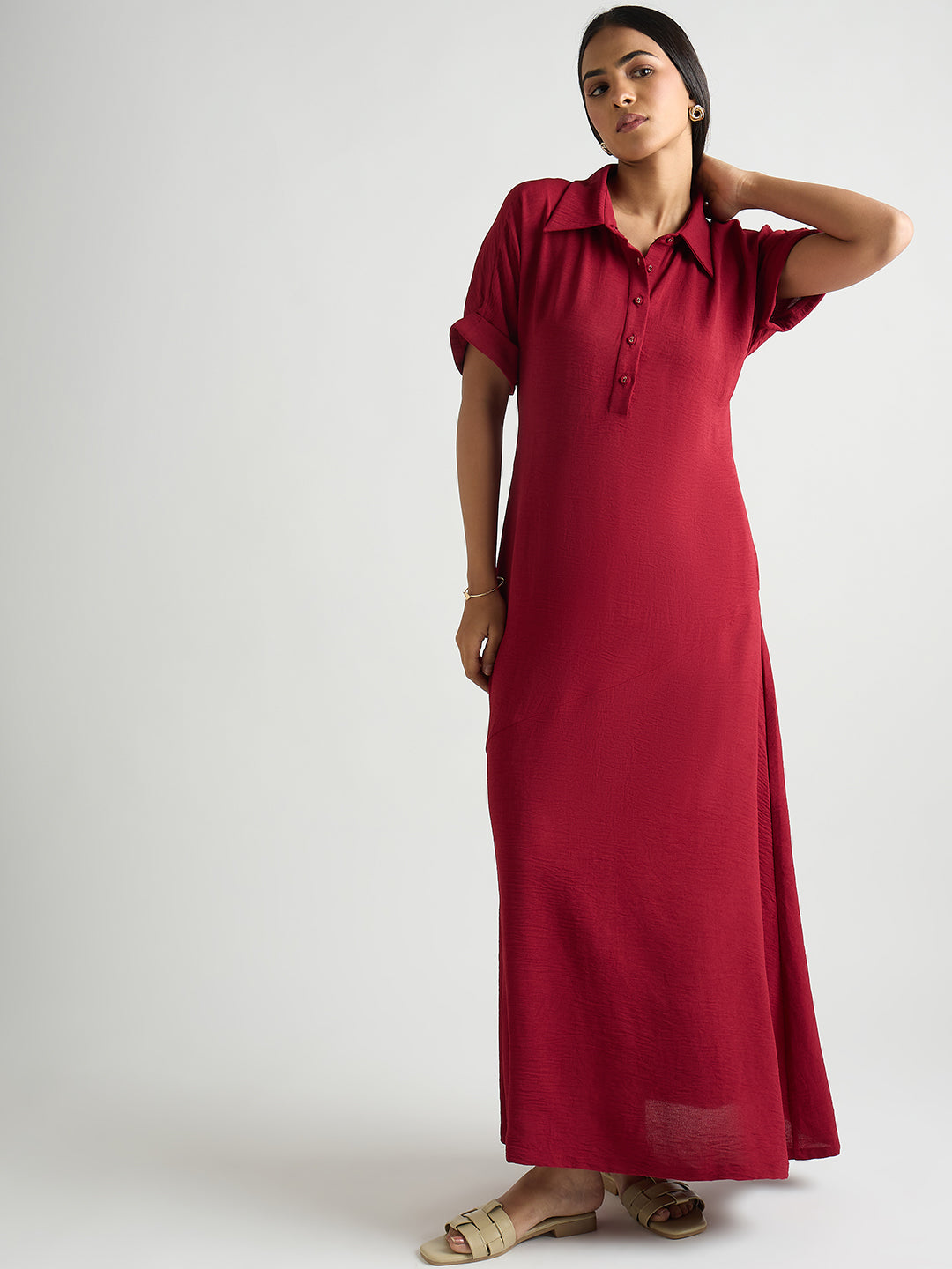 Deep Red A-Line Maxi Dress