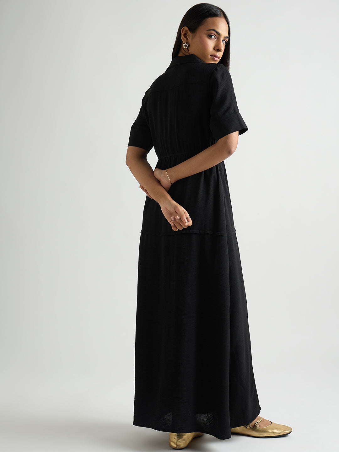 Black Half Zipper Maxi Dress