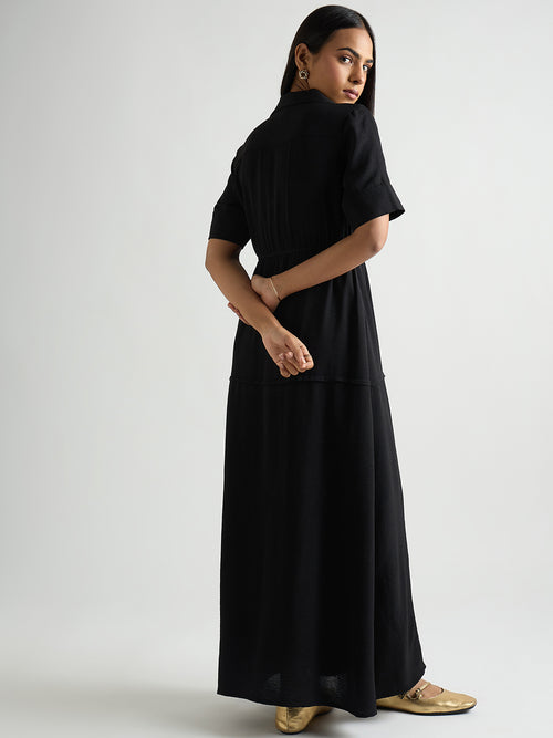 Black Half Zipper Maxi Dress