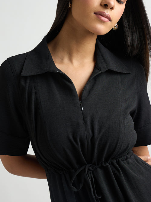 Black Half Zipper Maxi Dress